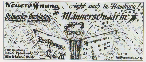 Eröffnungsflugblatt der Buchhandlung Männerschwarm in Hamburg