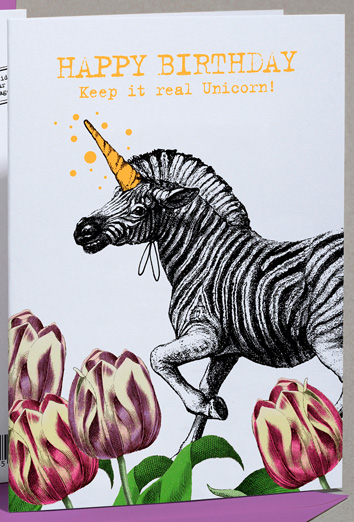 Klappkarte: HAPPY BIRTHDAY: Keep It Real Unicorn! (Zebra)